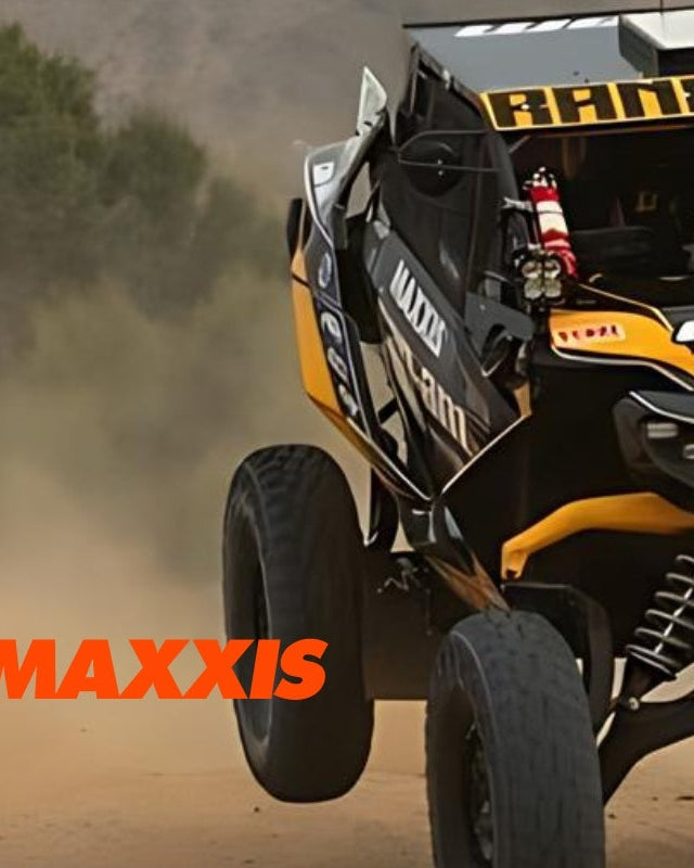 Maxxis UTV and SXS tires main product collection page cover action photo with logo.