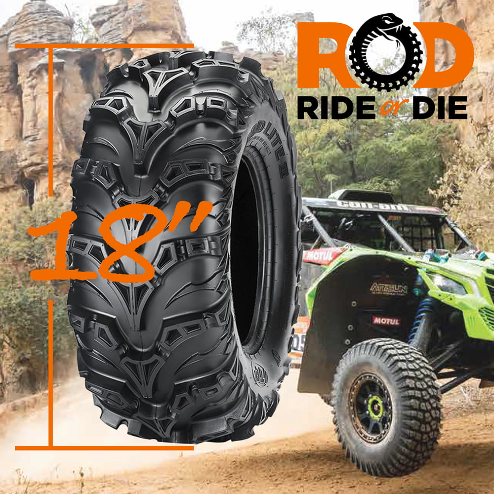 Ride or Die Tire's main collection listing photo for 18" tall overall height ATV and Quad tires.
