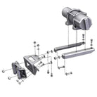 Exploded diagram view of the winch mount kit by KFI Products, designed for compatibility with a variety of winch models mounted to Polaris RZR 570 and 800 model UTVs, offered with free shipping by Ride or Die Tire.