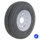Kenda KR18 H/D Radial Load Range F 235/85R16 12-Ply Steel Belted Radial ST trailer tire mounted assembly on white steel MOD wheel with 8x6.5 bolt pattern, offered with free shipping by Ride or Die Tire at unbeatable prices, part numbers 20789 and 10501.