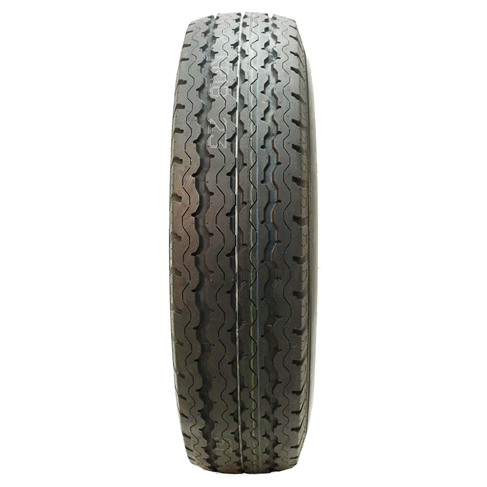Tread pattern view of the KR18 Karrier HD Kenda Trailer Tire LRF Load Range F 16" tire with 12-Ply Steel Belted Radial Construction and 3,960 pound load rating.