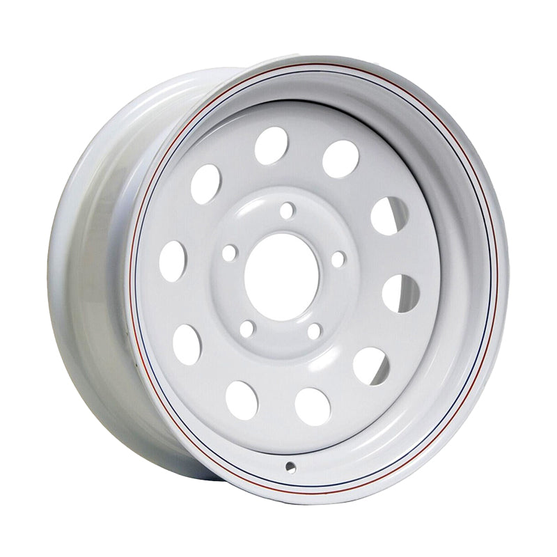 12" Kenda Steel Trailer Wheels (12x4JA / -.5 Offset / 3.19 Pilot) White with Stripes