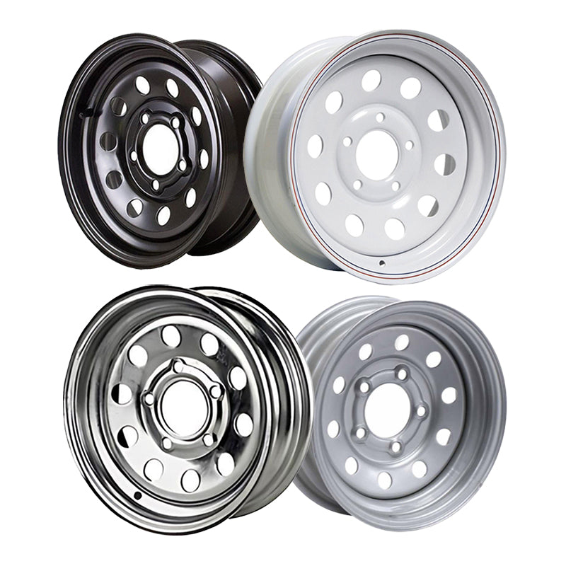 12" Kenda Steel Trailer Wheels (12x4JA / -.5 Offset / 3.19 Pilot) Silver, Black, Galvanized, and White w/ Stripe - Select Your Color