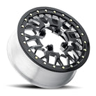 Angled view of the Storm 346BL Beadlock forged aluminum wheel in black and milled aluminum finish and available in 15" wheel sizes, manufactured by VISION wheel.