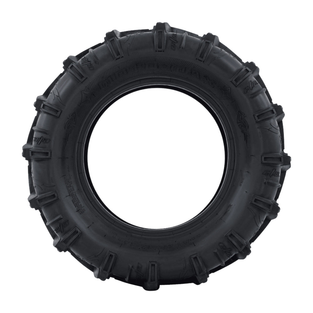 A single EFX MotoMax tire with deep, aggressive tread blocks, shown from a top-down perspective on a solid white background