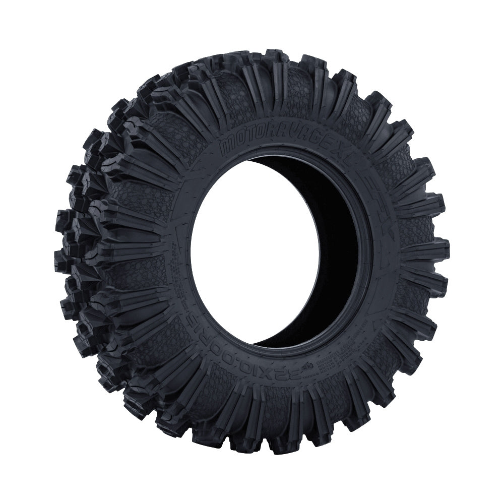 EFX MotoRavage XL tire on slight angle with white background