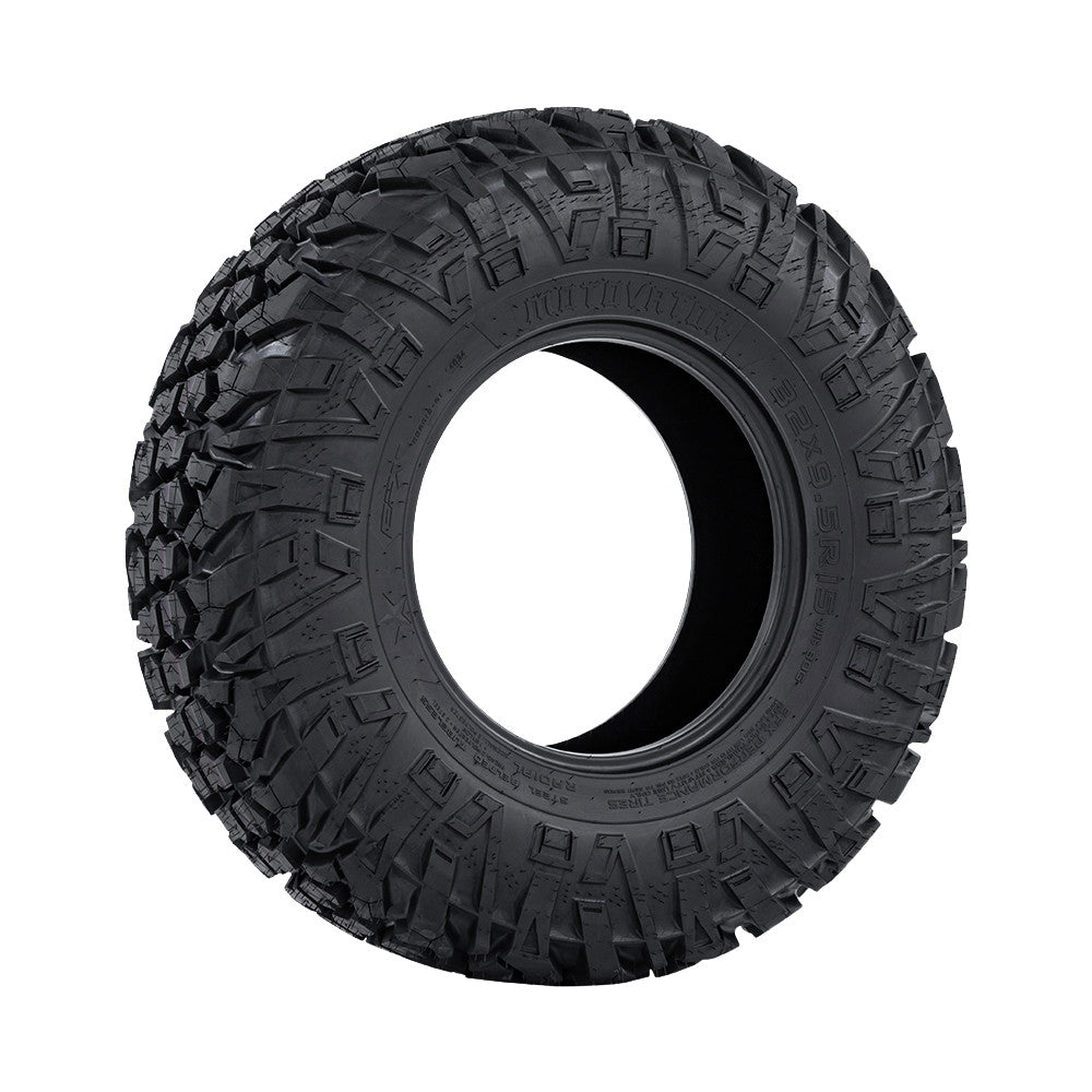EFX Motovator UTV tire on a slight angle with white background