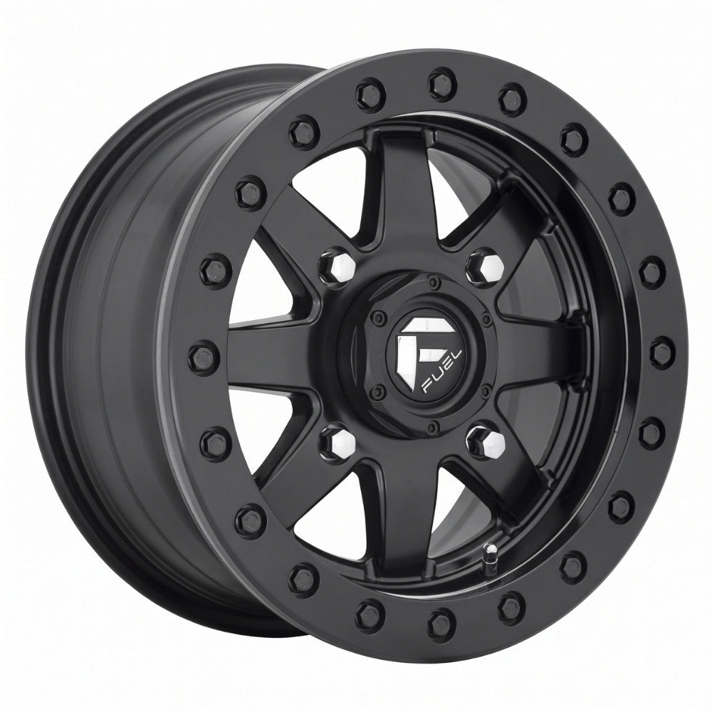 Fuel UTV D936 Maverick HD Matte Black 15x7 Beadlock Wheel on a slight angle on a completely white background