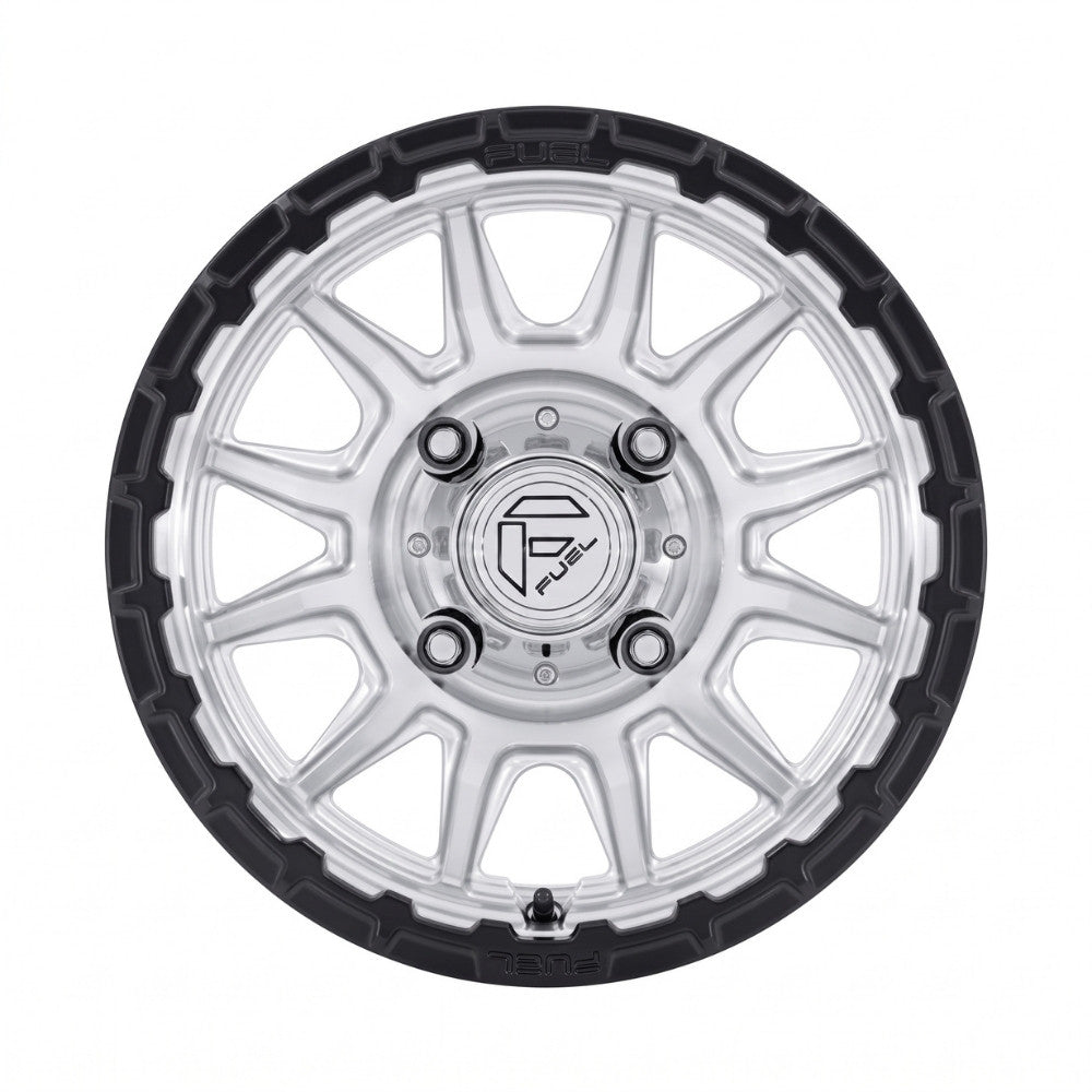 Fuel UTV FV866 Piston 15x7 Inch Wheel with Hyper Silver Machined Finish and Matte Black Lip close up of wheel face and spoke design