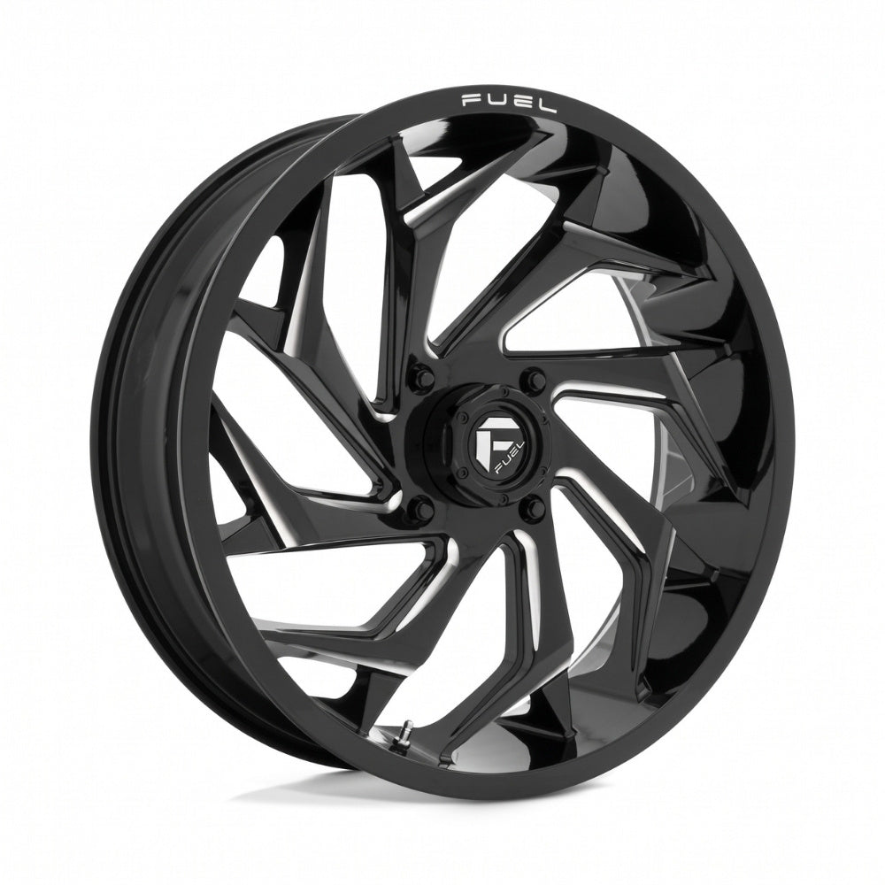 Fuel UTV D753 Reaction Black Milled Wheel shown at a slight angle on white background