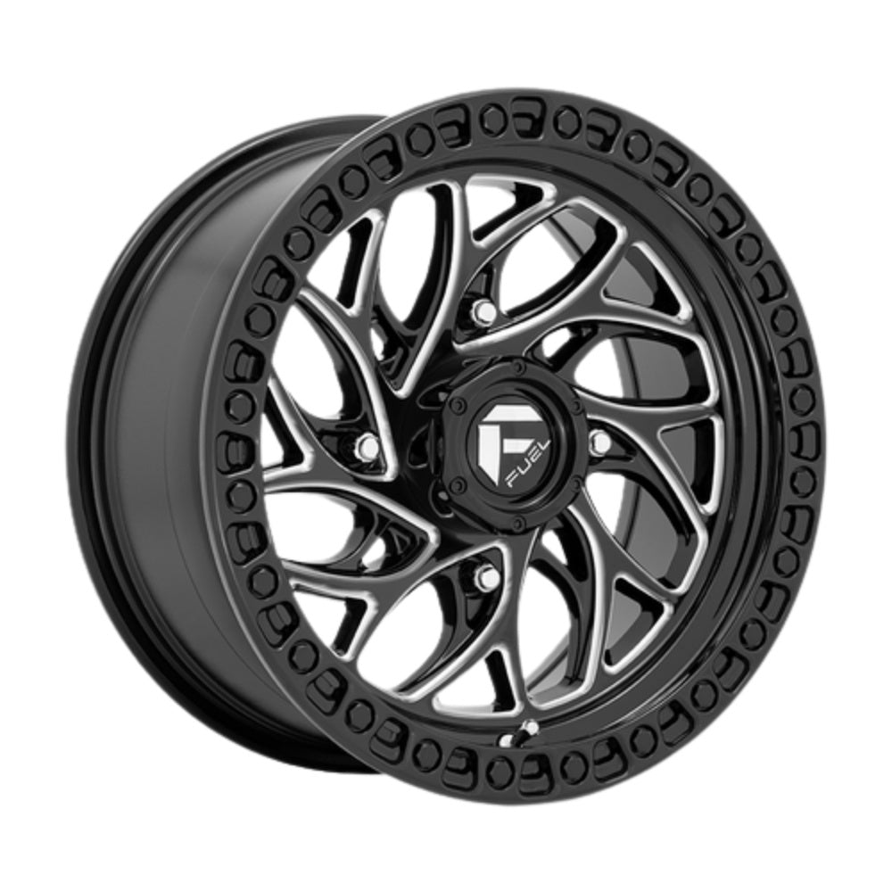 Fuel UTV Runner Simulated Beadlock UTV Wheel- Gloss Black Milled on a slight angle on a white background