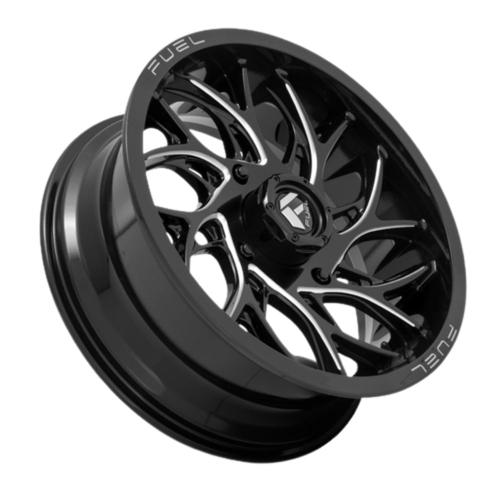Fuel UTV Runner UTV Wheel- Gloss Black Milled on a slight angle showing the body of the wheel on a white background
