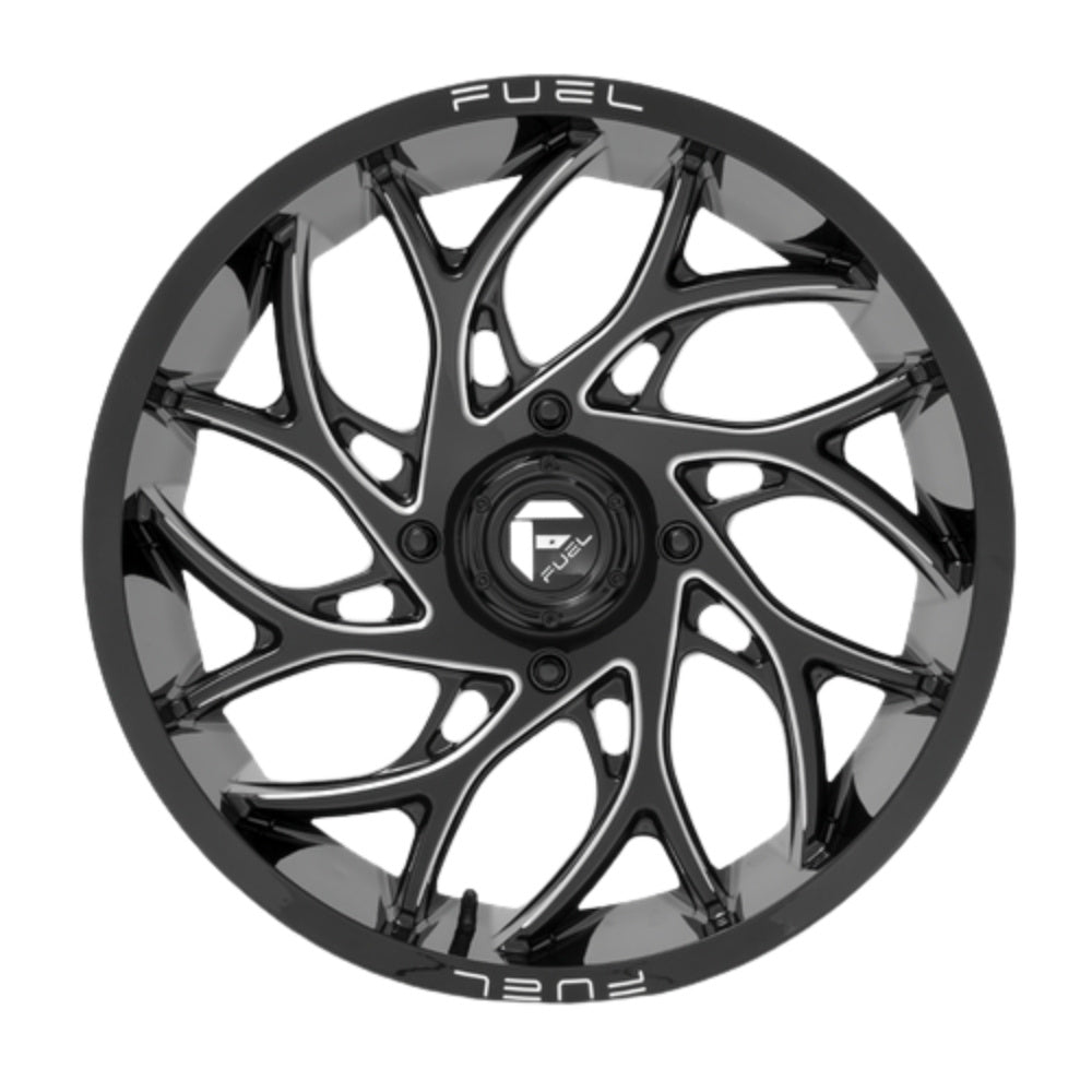 Fuel UTV Runner UTV Wheel- Gloss Black Milled showing close up spoke design on a white background