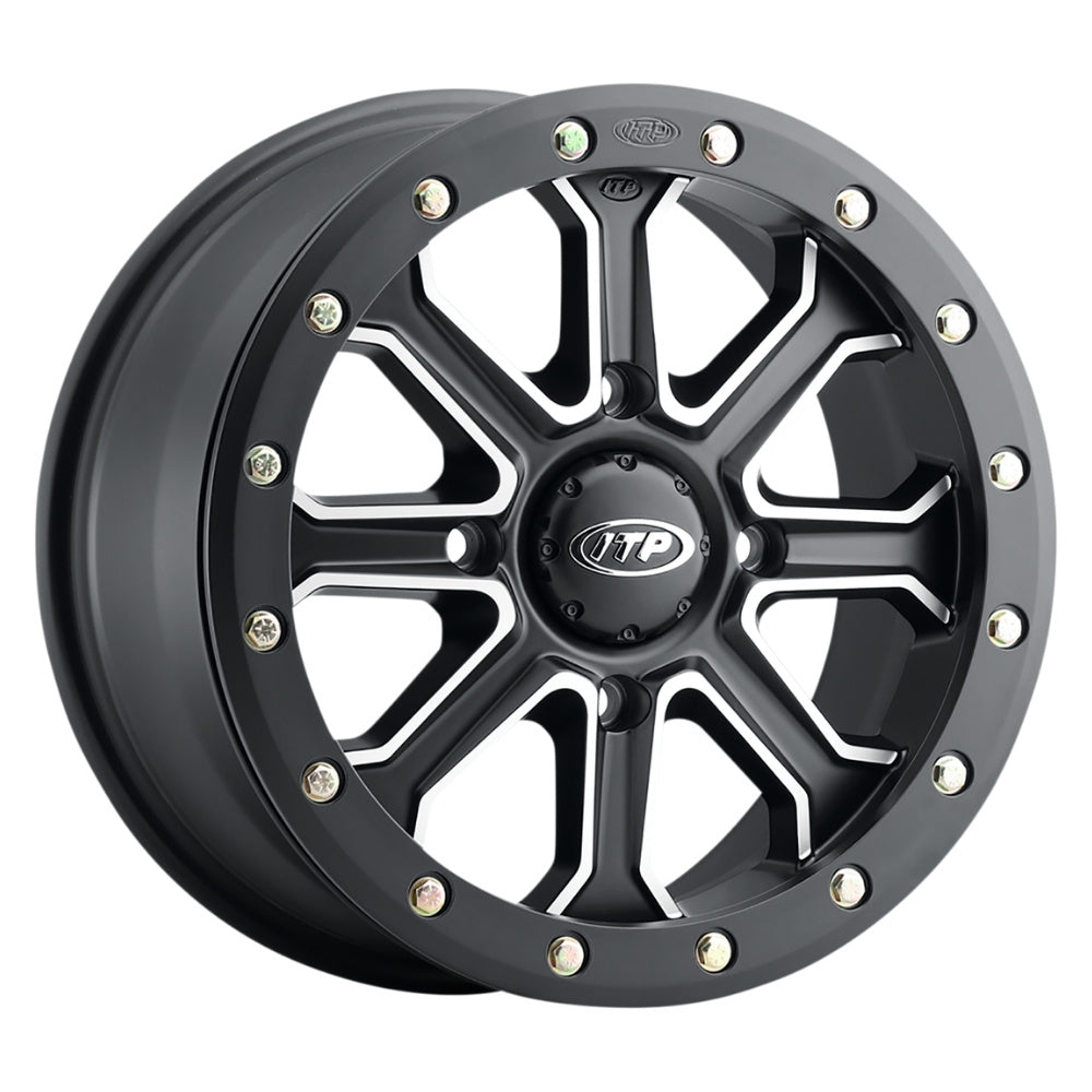 ITP Inertia UTV / ATV Wheel- Matte Black with Machined Accents single wheel on white background