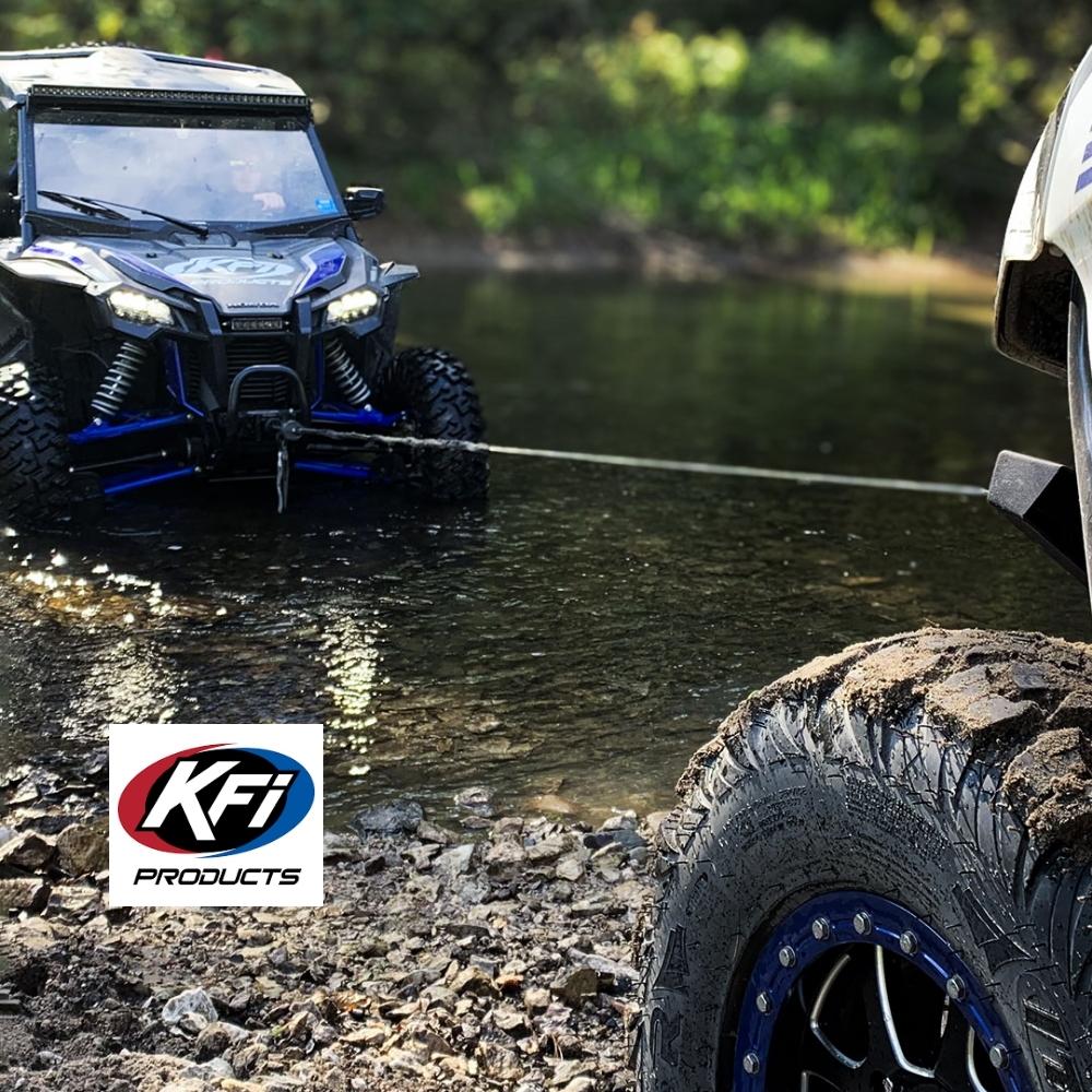 KFI Products Brand Snippet Photo. Winch in action with KFI logo