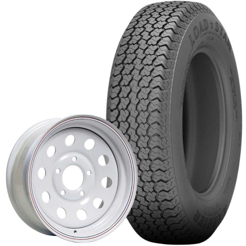 Kenda Loadstar Bias K550 Trailer Tire and 13" MOD Steel Trailer Wheel Combo  - White w/ Stripes