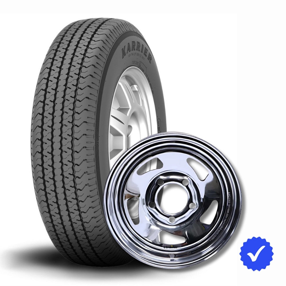 Kenda KR03 Trailer tire with Dexstar Chrome directional trailer wheel and blue check mark