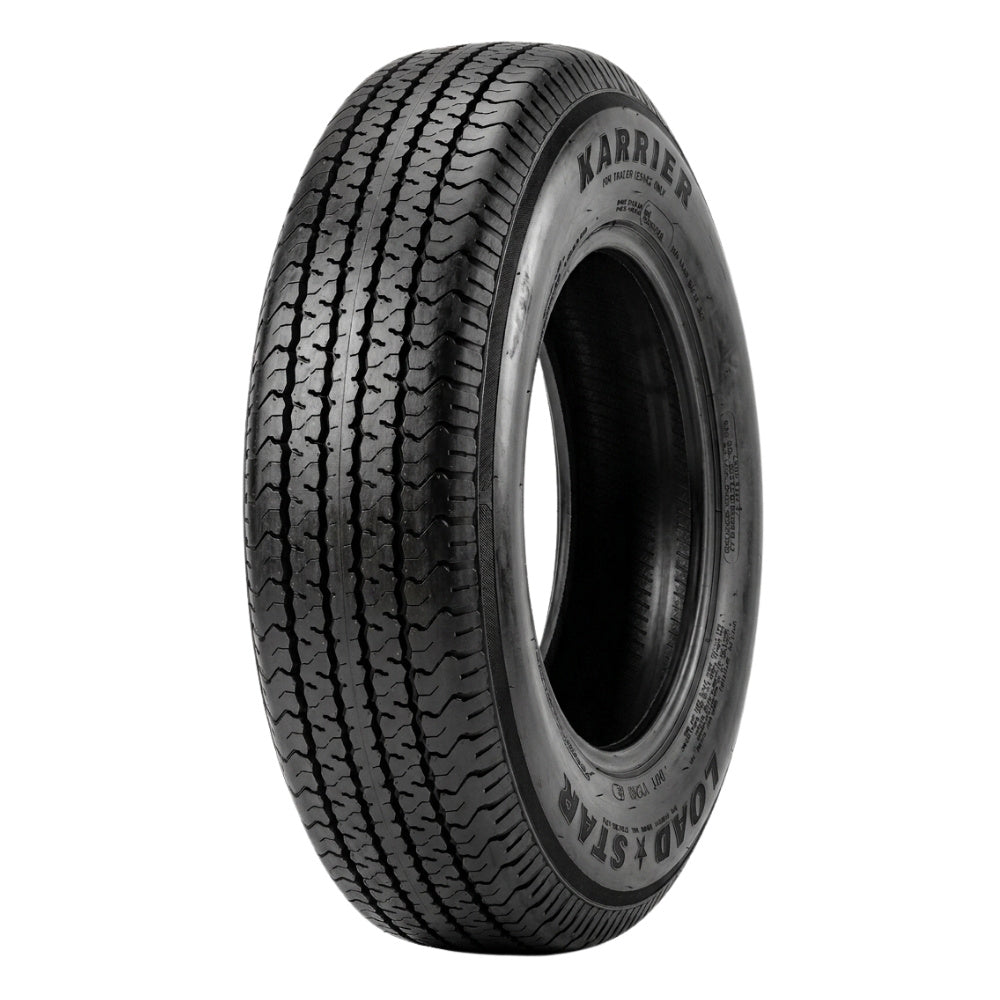 A single Karrier KR35 trailer tire, shown at a three-quarter angle on a solid white background.