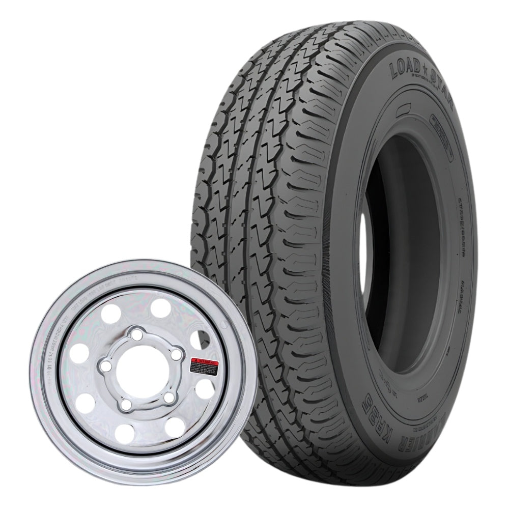 Kenda® Karrier (KR35) ST205/75R15 Radial Trailer Tire (Load Range C) - 15"x5" Steel MOD Chrome Wheel (5 on 4.5 Bolt Pattern)