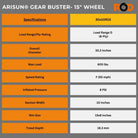 Arisun Gear Buster UTV/ATV Tire Specs- 15" Rim