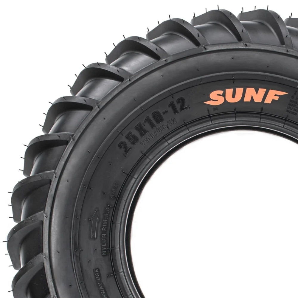 SunF® A061 Paddle (Sand/Mud) ATV / UTV Tire | 6-Ply side profile detail for NHS rated directional 25x10-12 paddle tire 255/65-12.