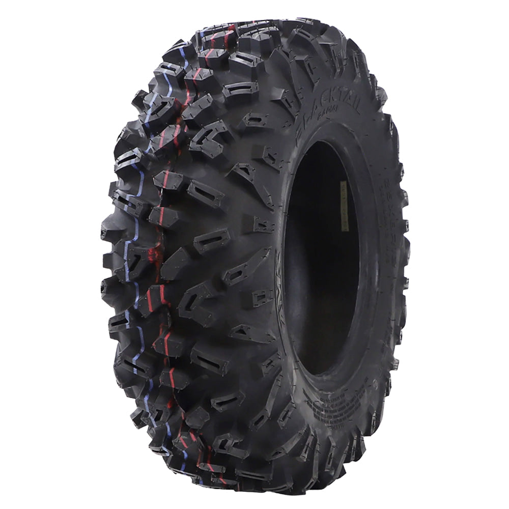 Angled view of the AMS Blacktail front and rear tire designed for UTV, SXS, and ATV/Quad applications, featuring smooth driving 6 or 8-ply radial construction and built-in rim guard, available in sizes for 12", 14", and 15" rim diameters, for sale with free shipping.
