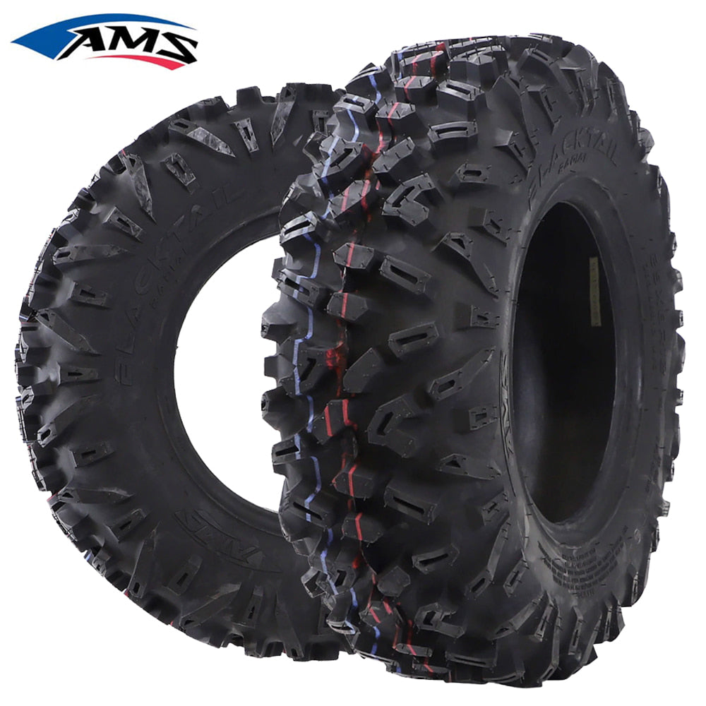 Main listing photo of the AMS Blacktail all-terrain radial ATV, UTV, and SXS tire, featuring classic diagonal tread pattern, high traction design, with smooth riding 6 or 8-ply radial construction, and offered in many popular sizes, all with free shipping from Ride or Die Tire.