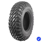 Angled view of the AMS M4 Evil all-terrain 8-ply Radial UTV and SXS tire, designed for high performance machines, featuring a smooth ride and rugged dependability, offered with free shipping from Ride or Die Tire.