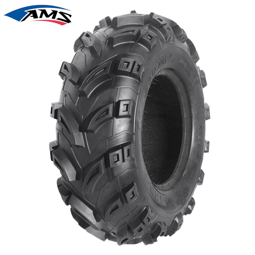 Main photo of the AMS Swamp Fox Plus 6-ply bias tire for ATV and UTV applications, available in many sizes for 12" and 14" diameter wheels, all offered at great prices and include free shipping from Ride or Die Tire.