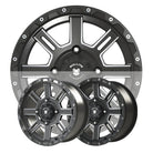 Bullite BT02 Lancer UTV/SXS wheels available for purchase in matte gunmetal or matte black machined finishes, 14" and 15" sizes available.