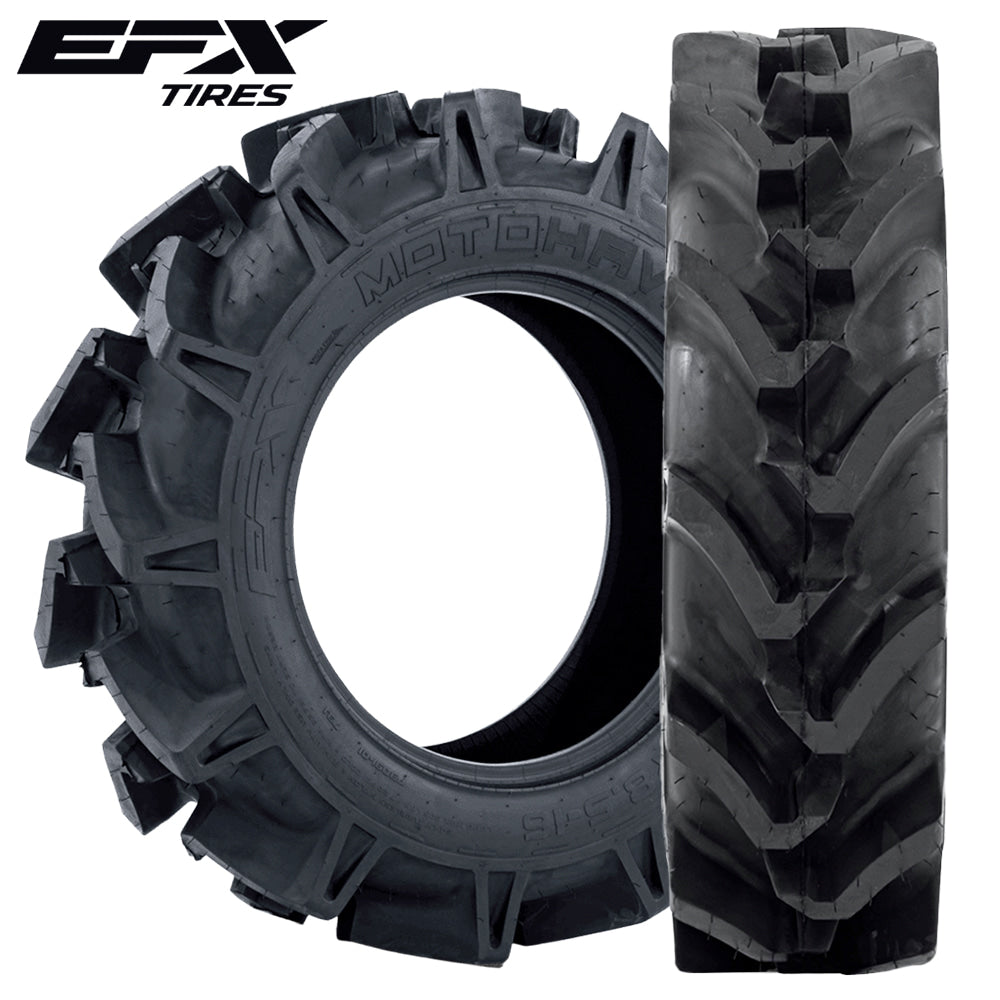 Main product photo view of the mud and bogger UTV tire, the EFX MotoHavok 6-ply bias, 2" deep lug ag style tire, designed for deep mud, sold by Ride or Die Tire, available in a wide variety of overall heights and rim sizes.