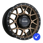 Angled view of the new Falcon X1 Gunner UTV wheel in matte bronze finish with black accents.