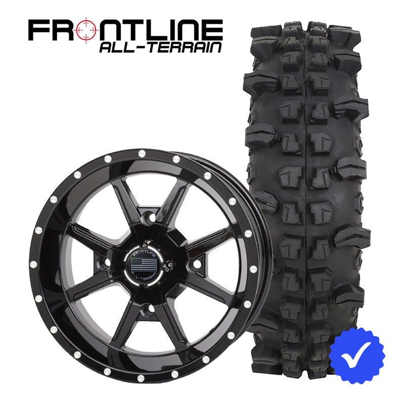 30 Inch Frontline 556 Gloss Black wheel and ACP UTV wheel and tire combo bundle.