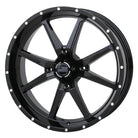 Angled view of the model 556 UTV and SXS wheel in gloss black finish and 20" diameter.