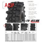 Frontline ACP 10-ply UTV and SXS tire specification chart and features highlight chart.
