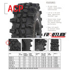Specification chart and tire features of the ACP radial UTV tire by Frontline All Terrain.