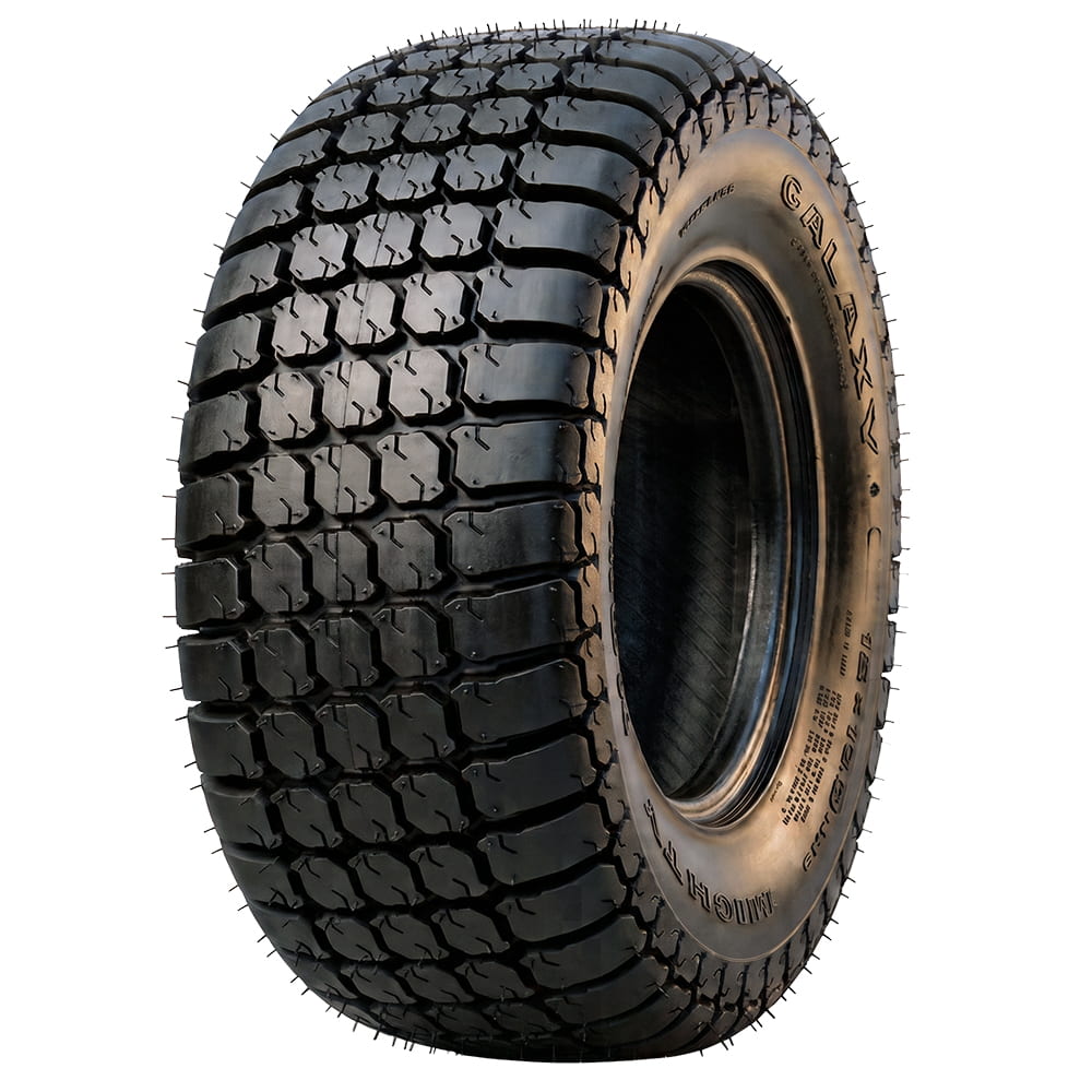 Angled view of the Galaxy Mighty Mow TS R3 style lawn, turf, specialty, utility, and ATV turf-friendly bias ply tire available in 8", 10", 12", 14", and 16" wheel sizes, all offered with free shipping by authorized Galaxy dealer Ride or Die Tire.