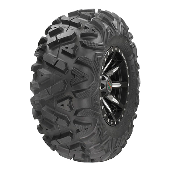 Angled view of popular GBC Dirt Tamer UTV and ATV all purpose off road 6-ply tire.