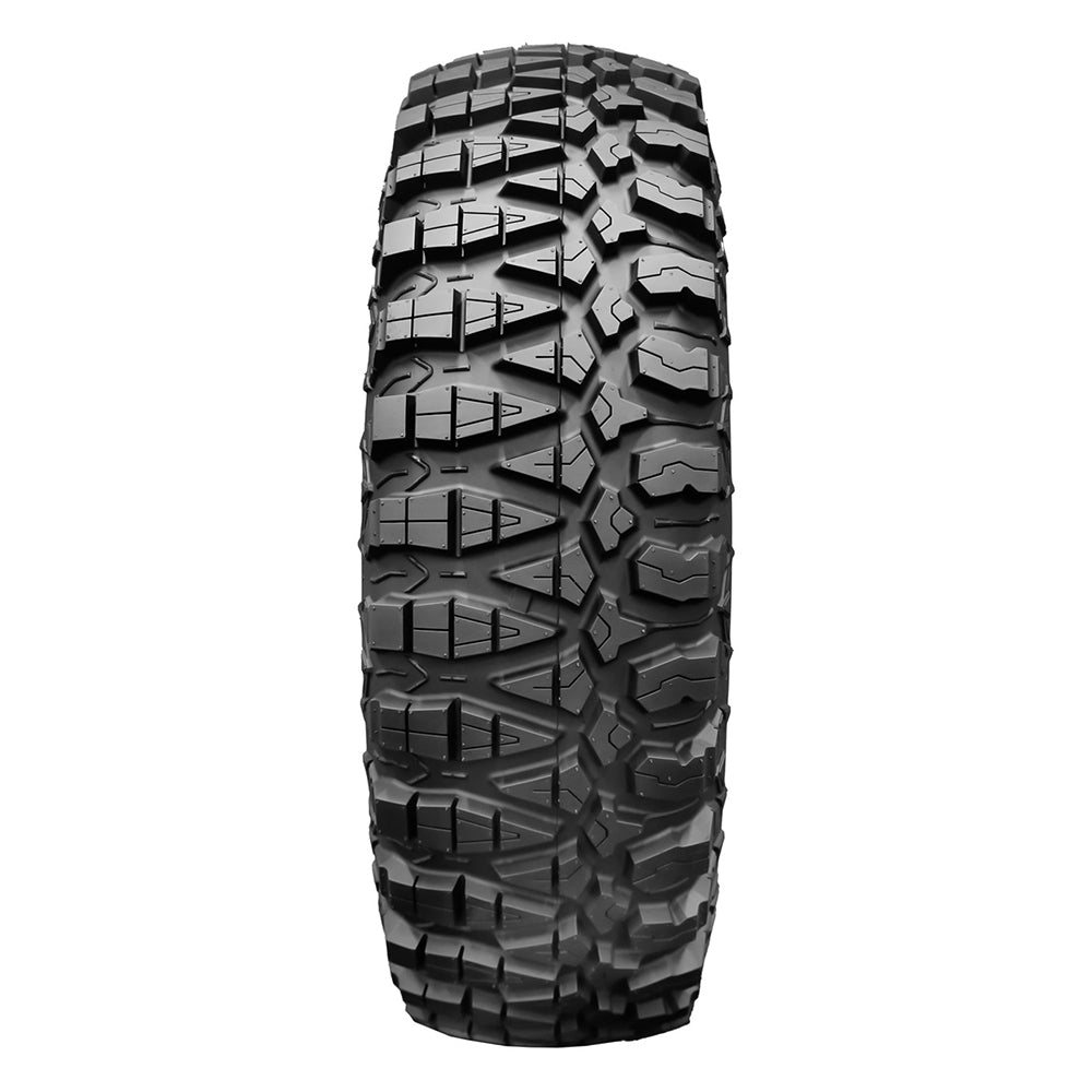 Assymetrical tread pattern feature of GBC Terra Master SQ performance 10-ply radial side by side tire.
