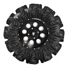 View of heavy duty sidewall and sidewall lugs / paddles on Interco Black Mamba ATV 6-ply tire.