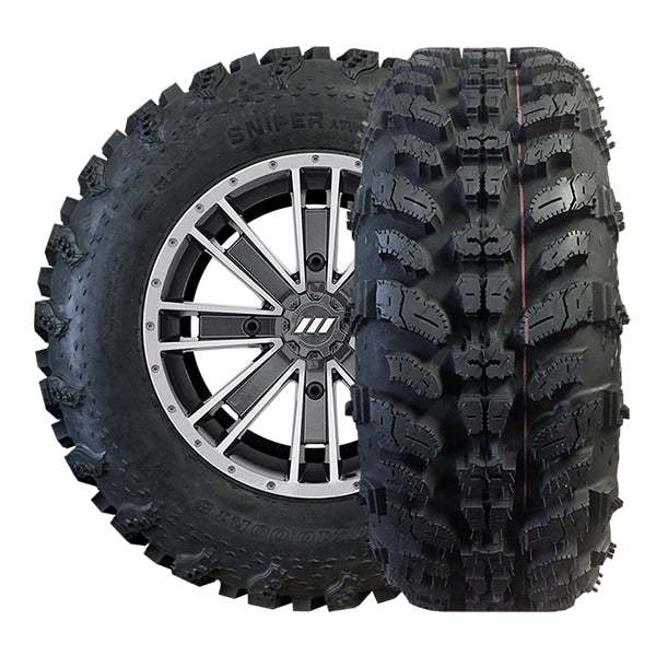 Pair of Sniper 920 radial ATV tires for sale, showing both tread pattern and sidwall.