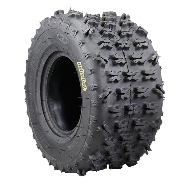 Angled view of ITP Holeshot XCR rear ATV tire, 20x11-9.