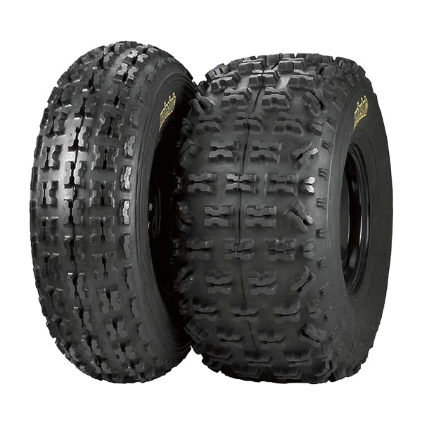 Front and rear ITP Holeshot XCT quad high performance knobby tires.