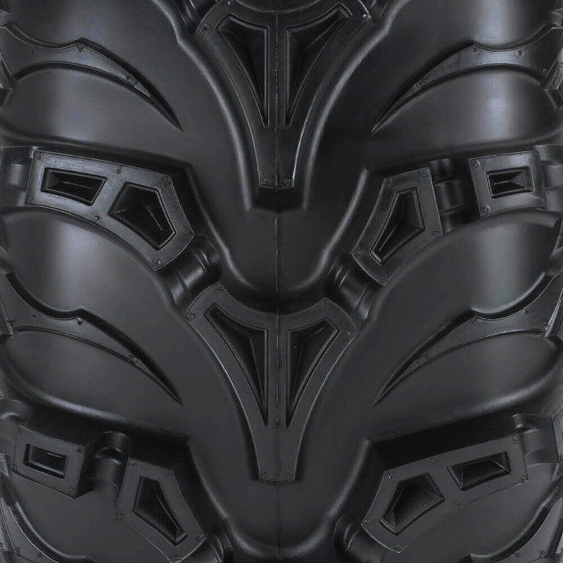 Close up view of the tread pattern and lug design on the Mud Lite 2 ATV tire by ITP.