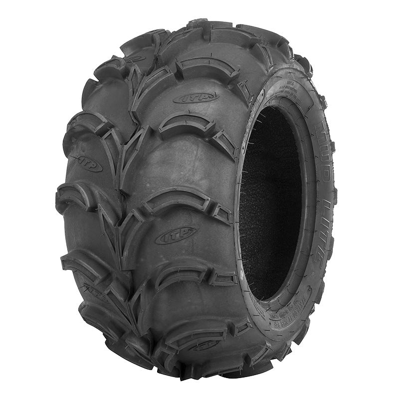ITP Mud Lite XL rear ATV tire manufactured with heavy duty 6-ply Bias construction and angled mud and all terrain tread lugs.
