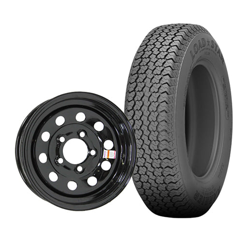 Load Range C Kenda Loadstar K550 ST175/80D13 bias trailer tire mounted on 13x4.5 black steel wheel with 5x4.5 bolt pattern.
