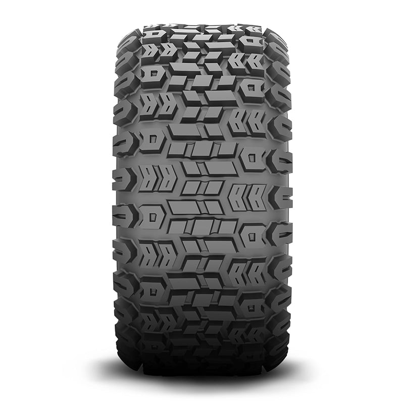 Full tread pattern view of the all-terrain tread pattern and lug design of the all purpose ZTR tire K502 Terra Trac ATV and UTV tire by Kenda, available in 4-ply or 6-ply bias construction.