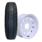 Kenda Karrier S-Trail Load Range D 12" trailer tire on white 12x4 steel wheel with 5x4.5" bolt pattern and zero offset.