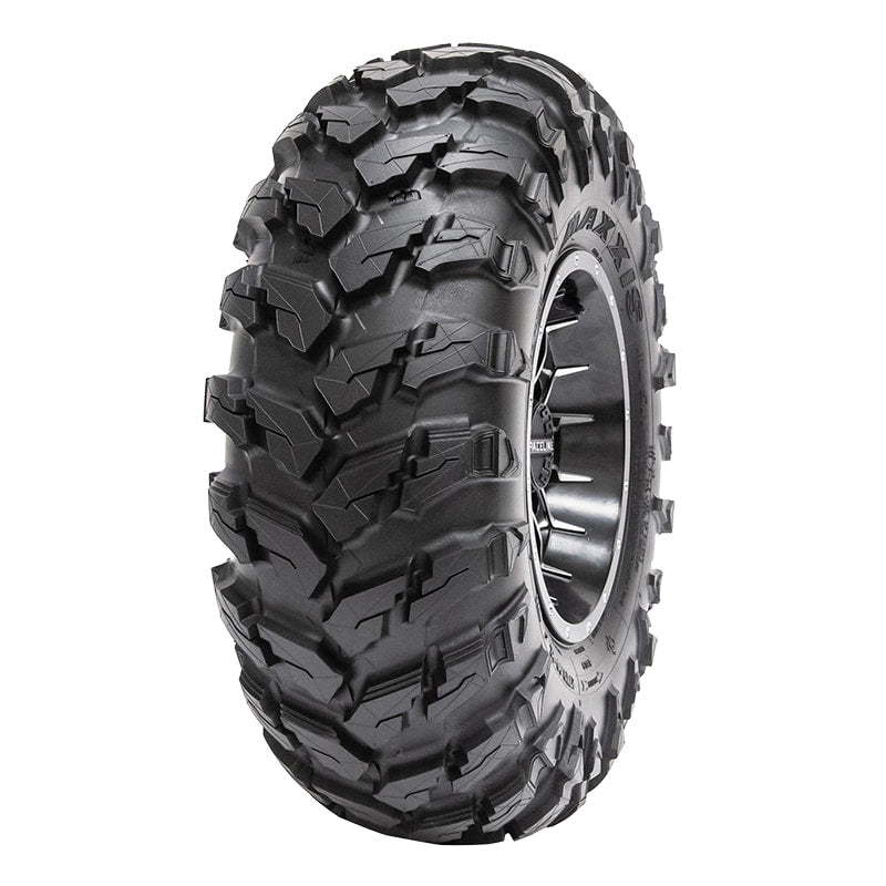 Angled view of Maxxis MU521 front UTV and SxS tire, available in 12" and 14" wheel sizes with durable bias or radial constructin and offered with free shipping.