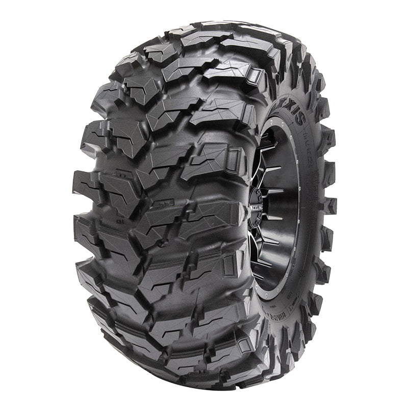 Angled view of Maxxis MU521 rear UTV and SxS tire, available in 12" and 14" wheel sizes, with either bias or radial construction, offered with free shipping.